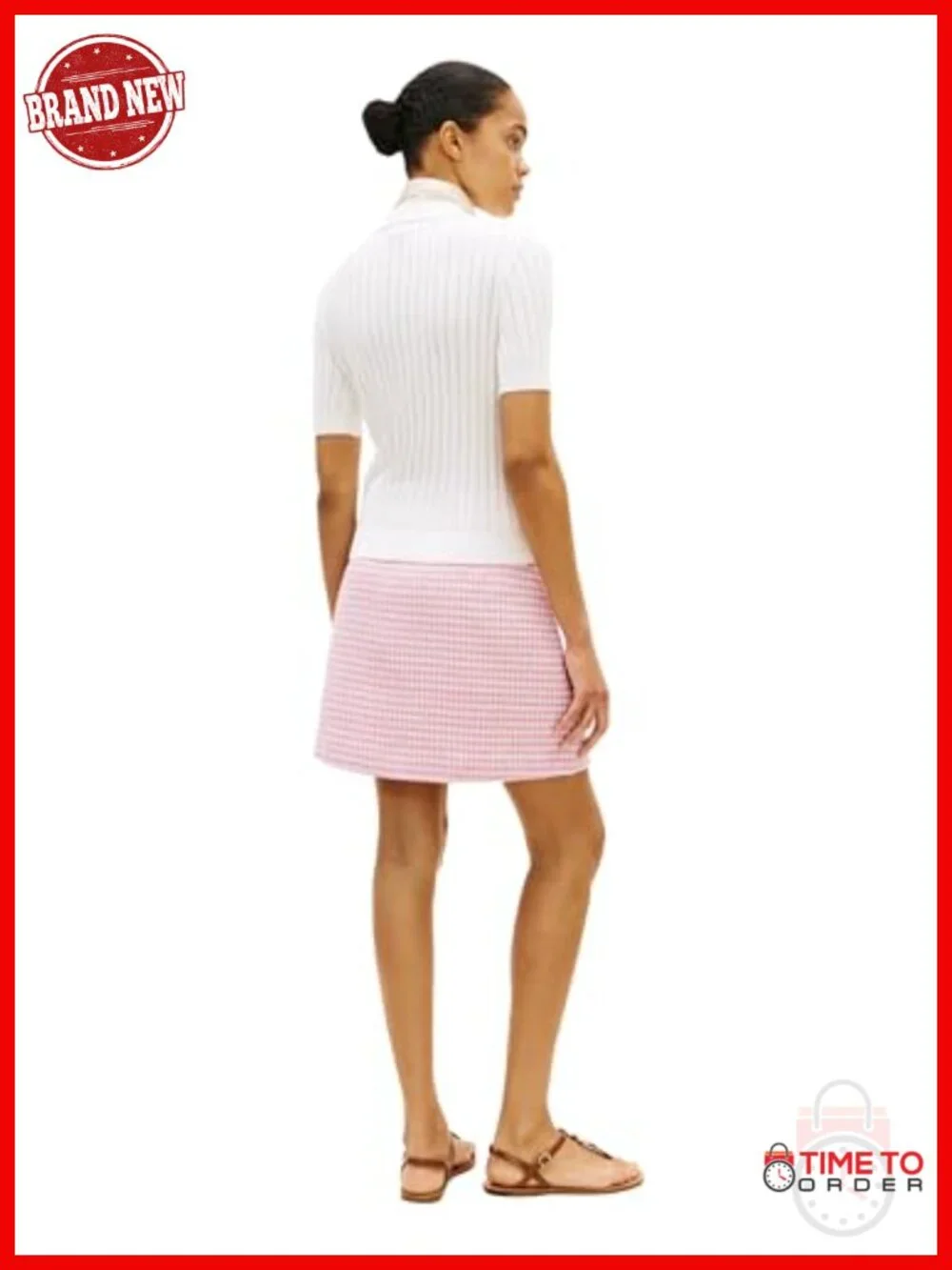 Short Sleeve Cotton Polo Sweater Pointelle Ribbed Knit V Neck